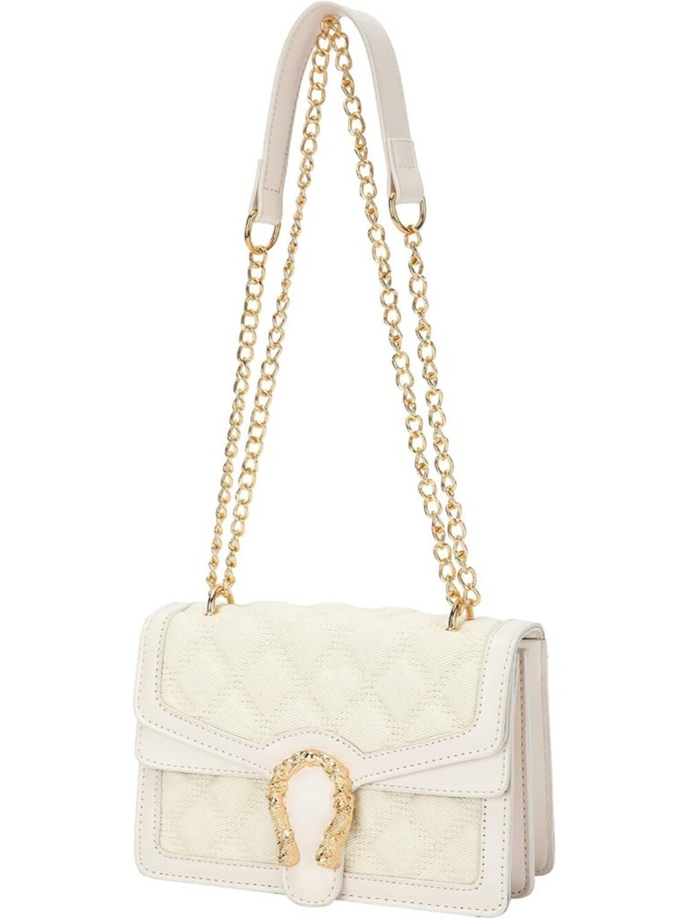 Women's D White Leather Snake Print Vintage Purse Chain Crossbody Bag